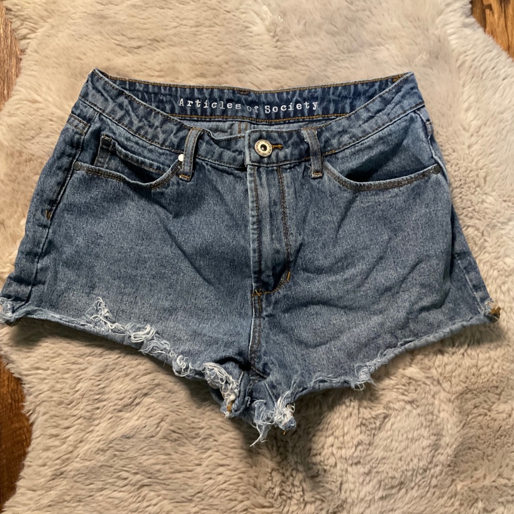 Articles Of Society Denim Shorts Size 25 Raw Hem Medium Blue Womens - Picture 1 of 8